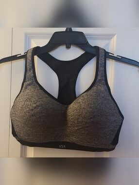 VSX Heathered Charcoal Racerback Sports Bra - Black Trim-36DD